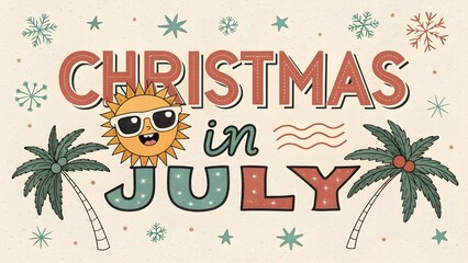 Christmas in july tropical celebration with sun and palm trees