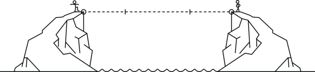 Fototapeta premium Minimalist Outline Mountains with Dotted Line Between Peaks. Concept of Connection, Achievement, or Crossing a Gap. 