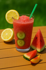 A glass of a watermelon lemonade slushie