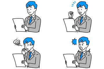 書類を見るスーツの男性　セット