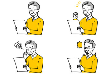 書類を見る年配の男性　セット