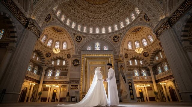 Elegant Muslim wedding photography inside a beautiful ornate mosque for a lifetime memory