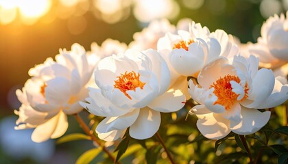 Obraz premium Sunlit White Peonies: A Garden Delight