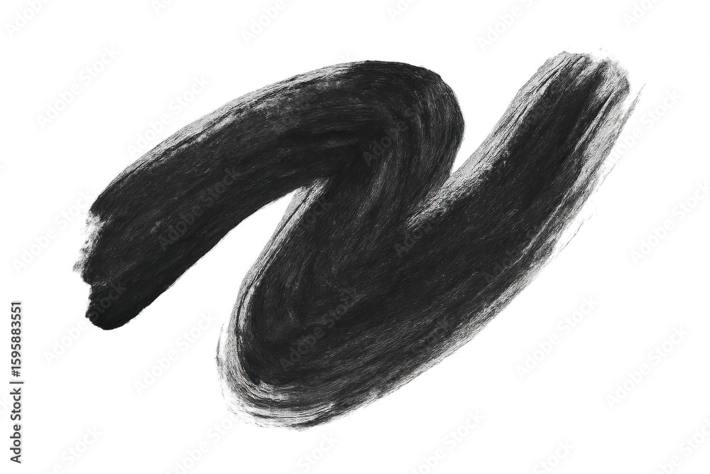 Poster black brush stroke zigzagging dynamically, creating artistic graphic element with transparent backdr