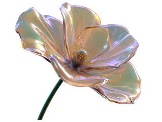 Iridescent Flower on White Background. Abstract Floral Design with Shiny Petals, 3D Render