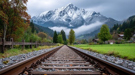 Fototapeta premium Mountain landscape railway tracks