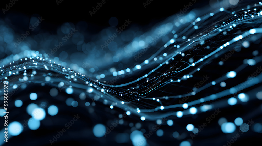 Fototapete Digital Flow: A mesmerizing visual journey through a complex digital network, where luminescent lines weave intricate patterns and pulsate with the essence of interconnected data.