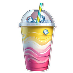 Refreshing summer drink in a plastic cup with a dome lid and straw, isolated on a white. Generative AI