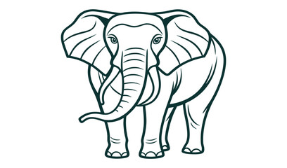 Obraz premium An isolated cartoon illustration of a large, gray elephant with a trunk and tusks, walking against a white background