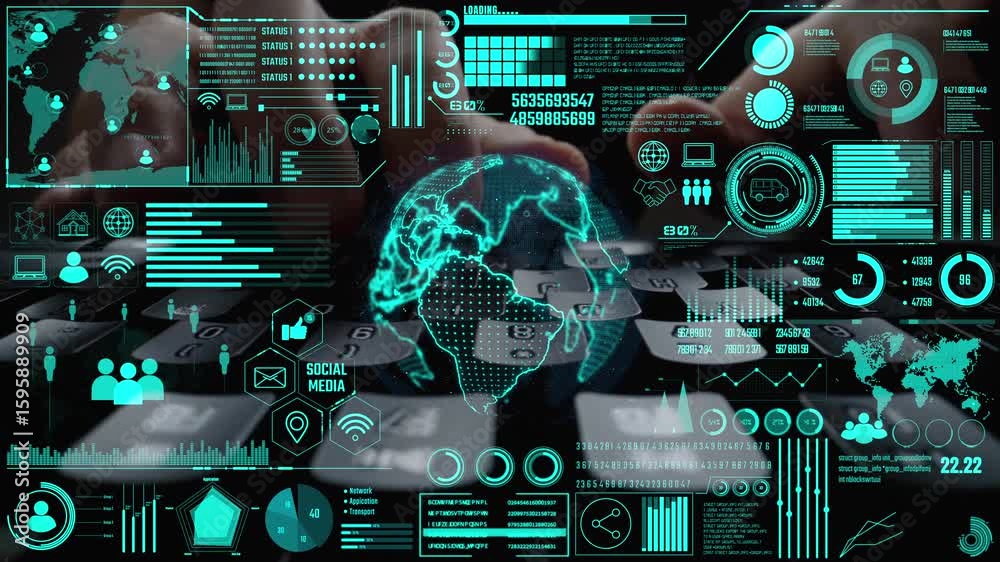 Poster data center monitoring dashboard visualize network performance, connection status, usage rate, and t