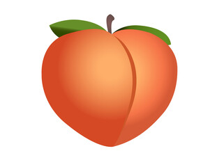 Fleshy, pinkish orange fruit of fuzzy peach icon with green leaves and stem