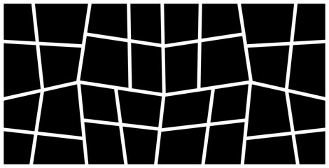 Black and white abstract photo frame collage with warped geometric grid and quadrilateral linework, perfect for modern photography presentations or minimalist vector design overlays.