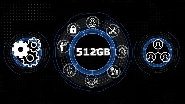 512 G B Data Storage Technology Concept Futuristic Interface with Icons Representing Security