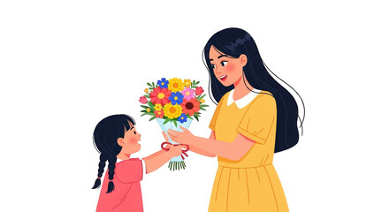 Fototapeta premium Illustration showing a scene of daughter giving flowers to mother 5, featuring Celebration, Mother, Design, Art.