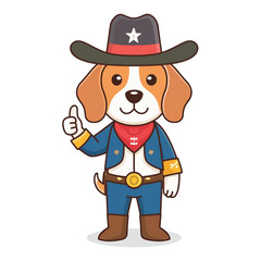 あいさつする西部劇の保安官ビーグルのフラットデザインAIイラスト4