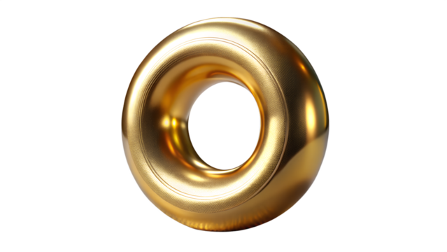 Golden Torus with Detailed Surface Texture on Transparent Background