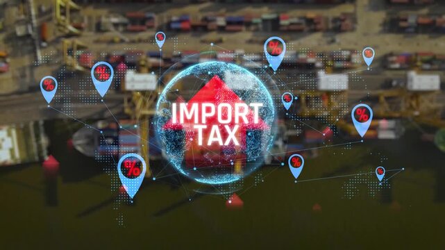 Import Tax and Tariff Concept with Cargo Ship Containers in Background, Highlighting Economic Impact on Global Trade. Consignment.