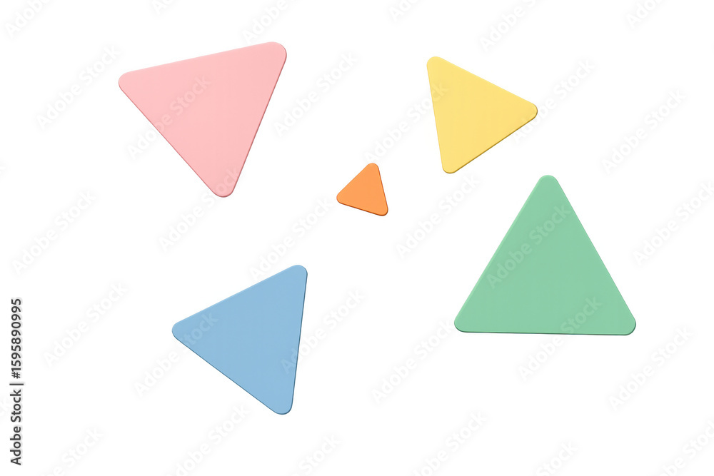 Aufkleber Pastel-colored triangles of varying sizes are floating against a transparent background, creating a simple yet dynamic composition
