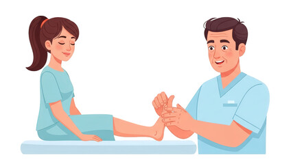 Fototapeta premium Detailed illustration related to doctor examining patients foot, including elements like Healthcare worker, Pain, Man, Therapy.