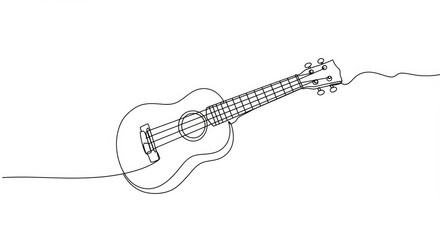 Minimalist Ukulele Line Art: A single flowing line on a white canvas showcases the instrument's simple beauty