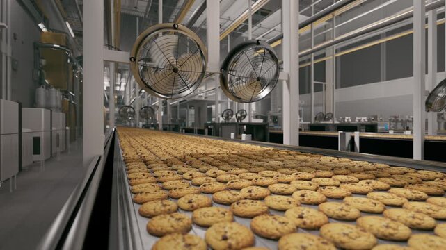 Automated Cookie Production Line In A Modern Food Factory