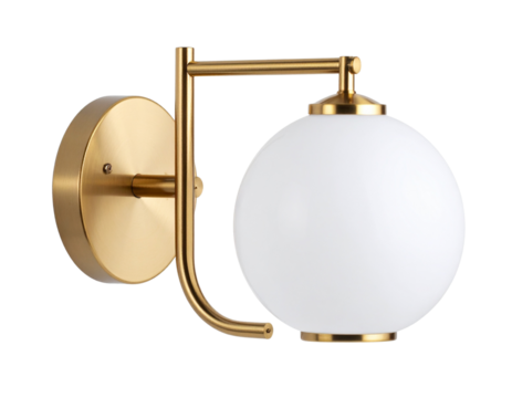 Modern Brass Wall Sconce with Frosted Glass Shade, Side View, Isolated on Transparent PNG - Powered by Adobe