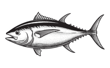 tuna fish woodcut engraving vector illustration