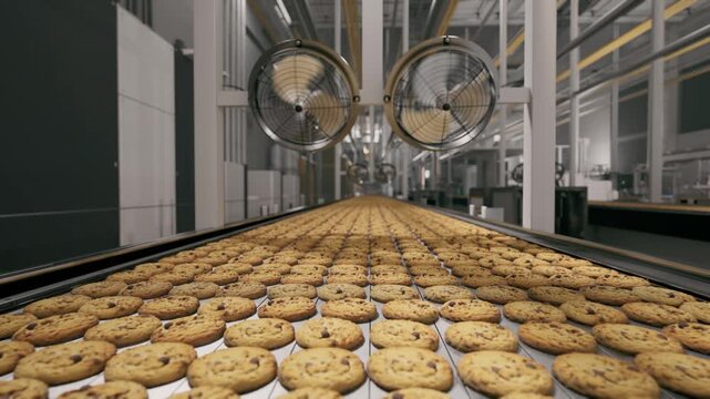 Automated Cookie Production Line In A Modern Food Factory