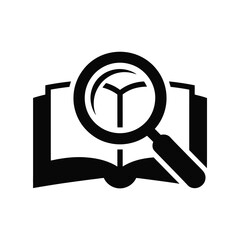 Book with Magnifying Glass Icon Vector Illustration in Black