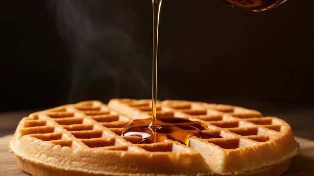 Delicious honey drizzled waffle breakfast food