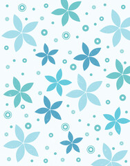Blue Floral Pattern with Abstract Petals and Dots