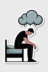 Emotional Struggle Bedroom Digital Illustration Flat Design Concept Mental Depression Health Awareness Die Cut Style