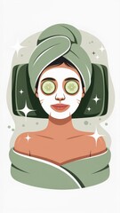 Spa Day Relaxation Concept Illustration of a Woman Lying Down with a White Sheet Flat Design Home Environment Close-Up View