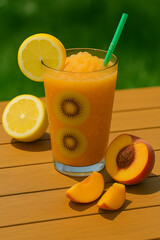 A glass of a mango lemonade slushy