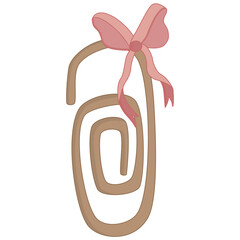 Aesthetic vector paper clip with a pink ribbon bow in soft pastel colors, perfect for feminine school themes, planner decoration, or digital stationery sets. Ideal for coquette lovers & back to school