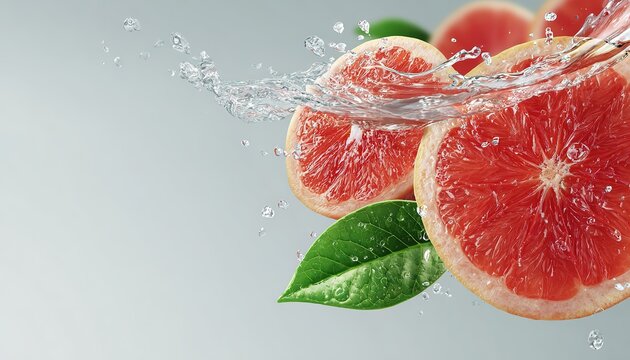 On a simple and healthy background, the natural crystalline salt complements the grapefruit slices beautifully, with abundant water content.