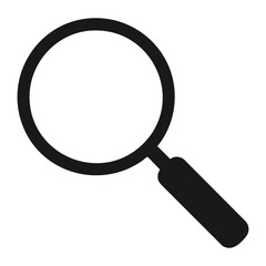 Black magnifying glass icon isolated on white background, search and zoom symbol for exploration, discovery, and analysis concepts