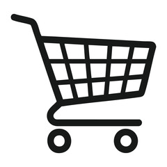 Black shopping cart icon isolated on white background, retail and e-commerce symbol for online store, supermarket, and purchase concepts