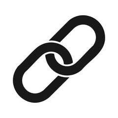 Black chain link icon isolated on white background, symbol of connection, hyperlink, unity, and strong bond