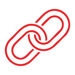 Red chain link icon isolated on white background, connection and hyperlink symbol representing strength, unity, and network