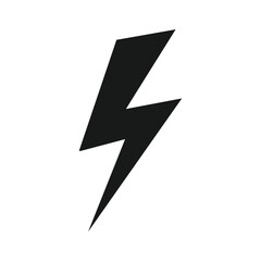 Black lightning bolt icon isolated on white background, electricity and power symbol for energy, voltage, and warning concepts