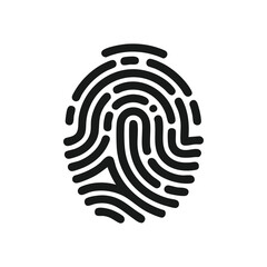 Black fingerprint icon isolated on white background, biometric identification symbol, digital security and privacy concept