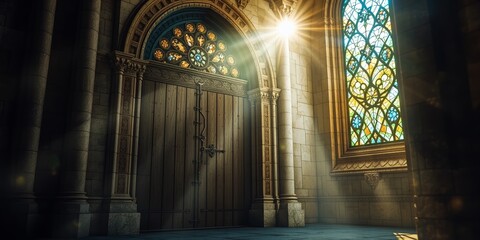 Ancient Church Facade, Ornate Door and Windows