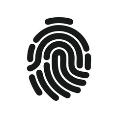 Black fingerprint icon isolated on white background, biometric identification symbol, digital security and privacy concept