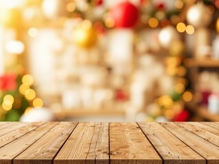 Blank Wooden Surface, Abstract Blurred Holiday, Montage Setup