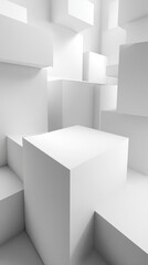 Abstract Geometric White Cubes Composition