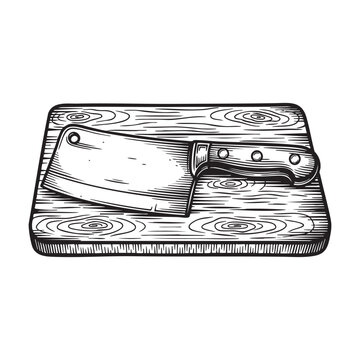 cleaver on wooden cutting board clip art preview