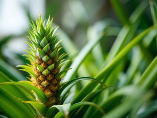 Emerging Pineapple Plant Close Up