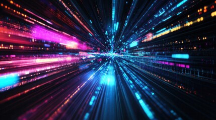 Data Stream: A vibrant and dynamic visualization of data flowing through digital networks, representing the speed of information and the connected world.