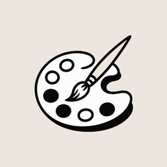Simple Line Art Illustration of a Paint Palette with Brush